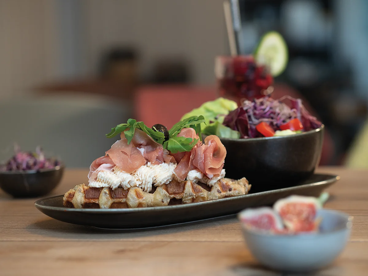 Parma Bandito salty croffle with cured ham and mousse at Pförtnerhaus Basel